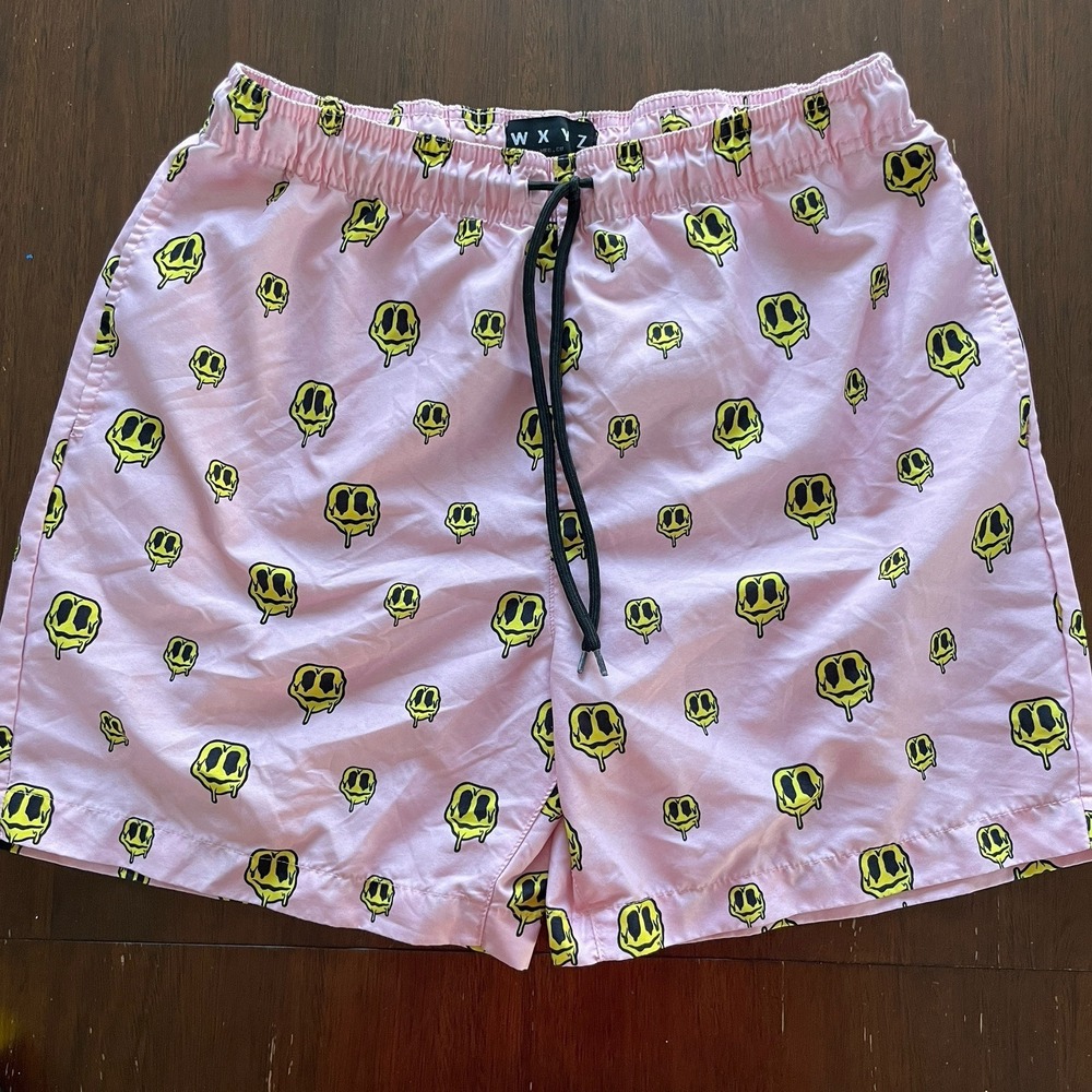 WXYZ‎ Smiley Face Men's Board Shorts Swim Trunks Size Medium Retro Beach Preppy